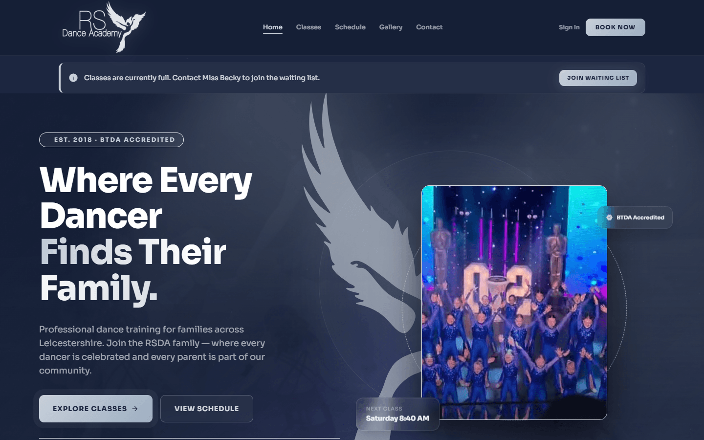 The Rebecca Stokes Dance Academy website homepage