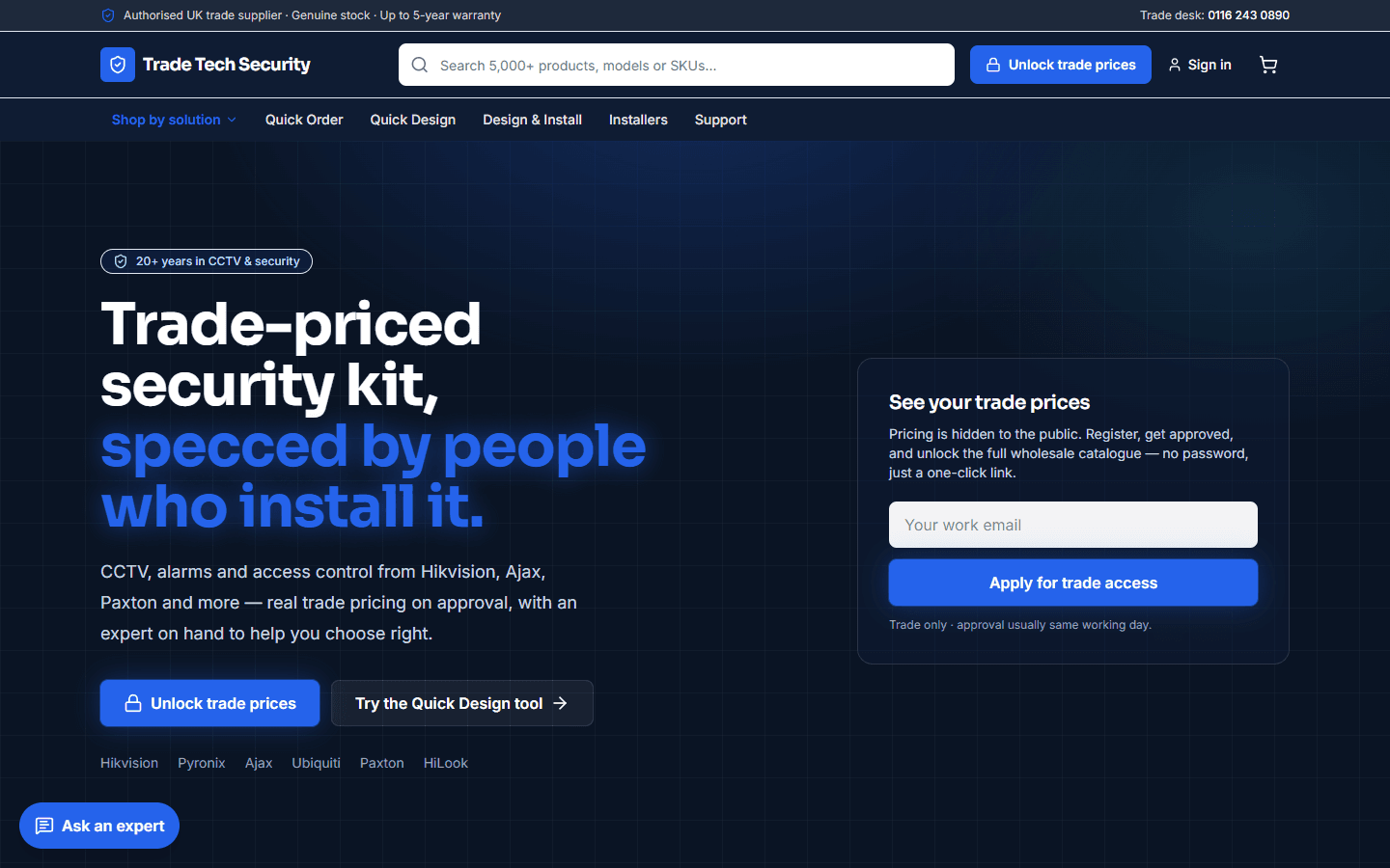 The Trade Tech Security website homepage